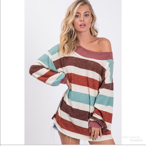 ❤️LAST 2 Wide Neck Multi Stripe Relaxed Fit Tunic! - Picture 3 of 8